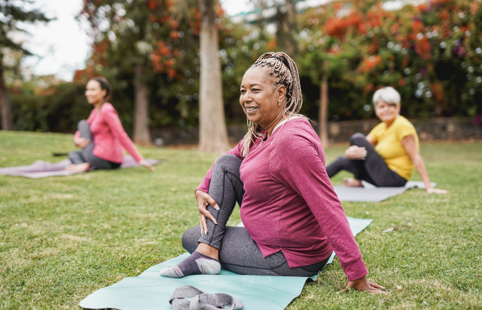 Everyday active adults stretching