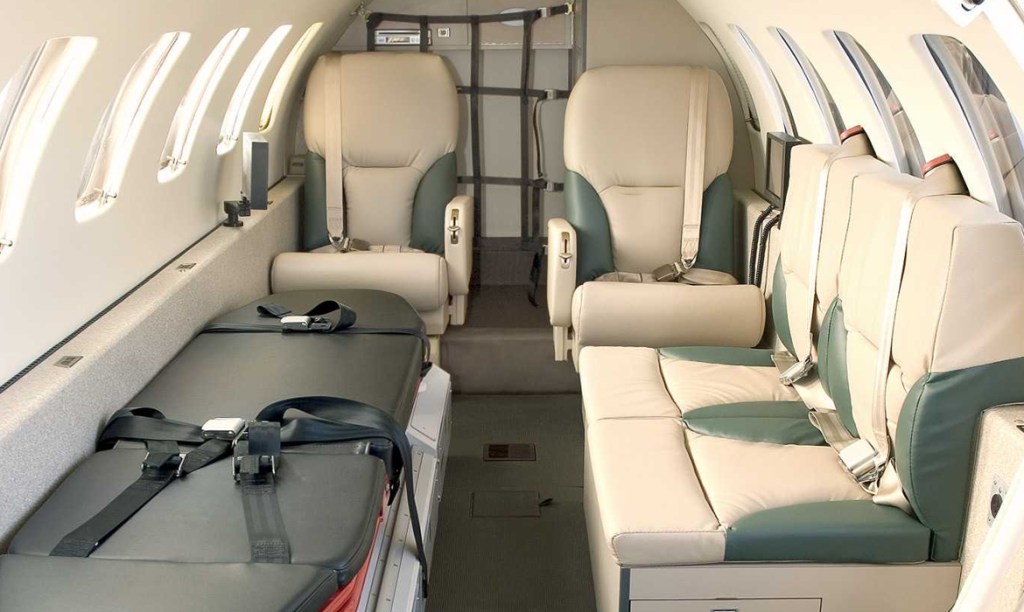 The jet interior was designed based on 20+ years of patient experience in the previous aircraft and features multiple dual systems for back-up.