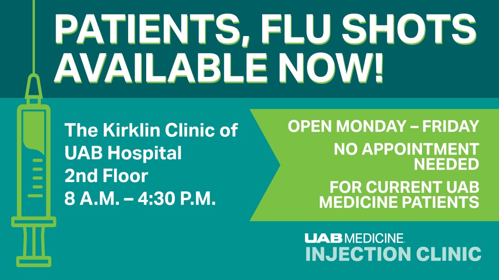 Patients, flu shots available now!