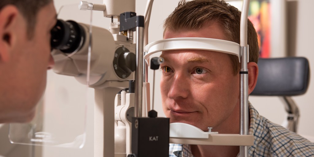 White male patient having an eye exam