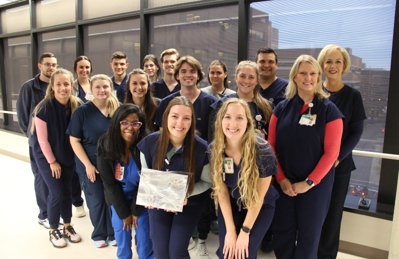 Cardio-Pulmonary Critical Care Unit night shift group photo for earning silver-level Beacon Award