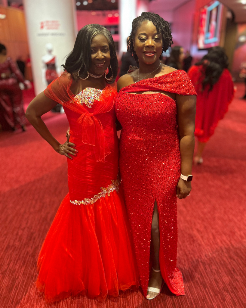 Heart transplant recipients Lucy Emonina, mother, and her daughter, Ovuke’ McCoy attend AMA’s Red Dress Collection event