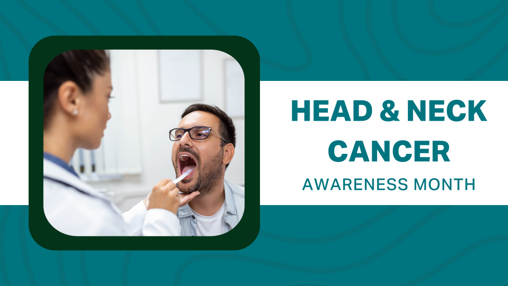 A healthcare provider uses a tongue depressor to perform an oral cancer screening on a male patient.